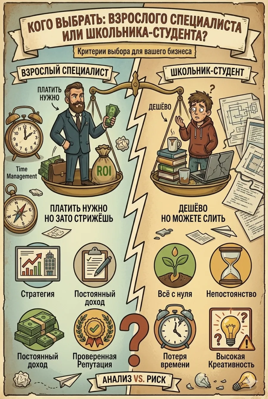 Кого выбрать: взрослого специалиста или школьника-студента?